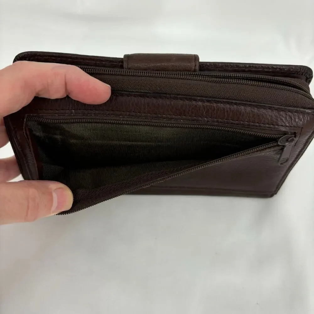 Rolfs Checkbook Wallet Brown Leather Zip Around Magnetic‎ Snap 7.5 x 4 Inch